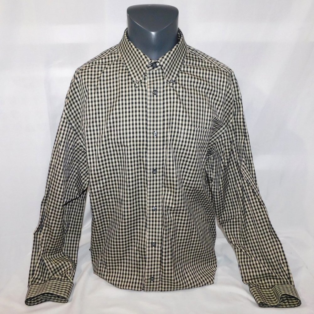 Eddie Bauer Black Cream Check Plaid Long Sleeve Button Front Shirt  Mens 2XL